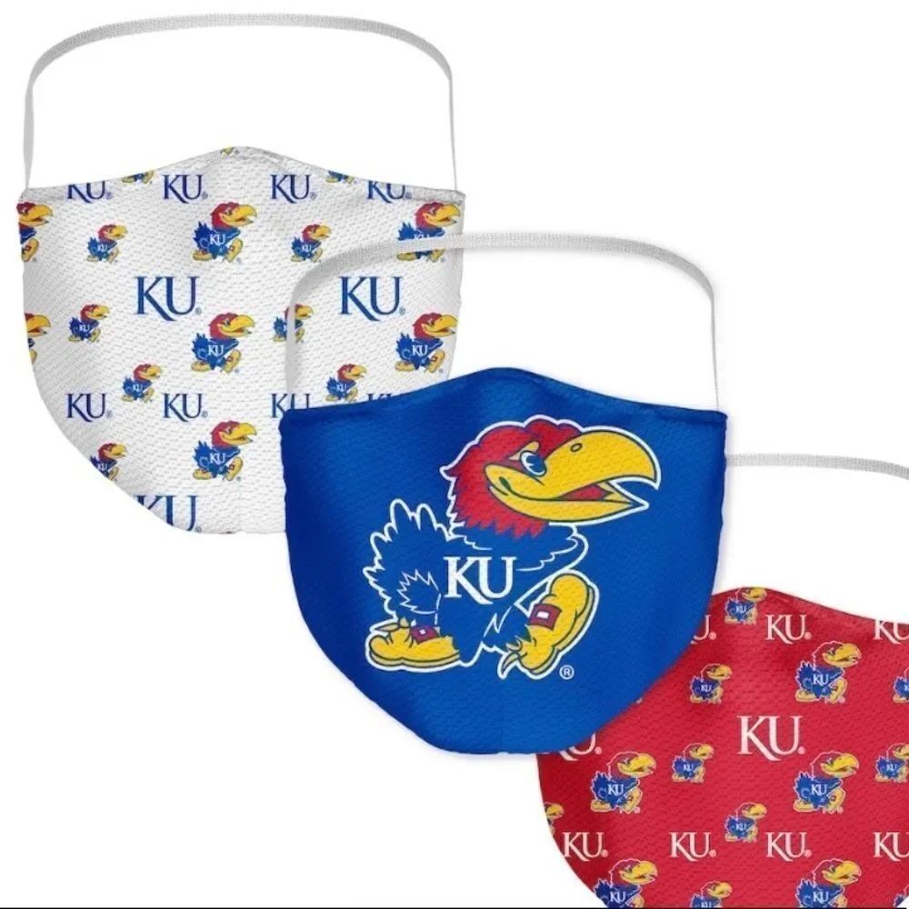 New in Package KANSAS JAYHAWKS NCAA Face Covering Mask Masks Set of 3